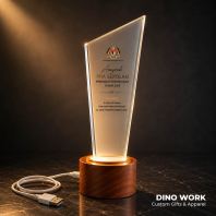 Crystal Trophy Award with Wooden Stand & LED Light 1285