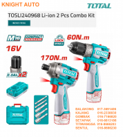 TOTAL M16 TOSLI240968 Li-ion Cordless 2 Pcs Combo Kit Industrial Compact Brushless Drill 60Nm 13mm Impact Driver 170Nm