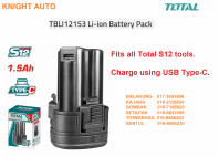 TOTAL S12 TBLI12153 Li-ion Cordless Battery Pack Fits all Total S12 tools USB Type-C