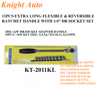 KING TOYO KT-2011KL 11pcs 1/4" / KT-3008KL 8pcs 3/8" EXTRA LONG FLEXIBLE & REVERSIBLE RATCHET HANDLE