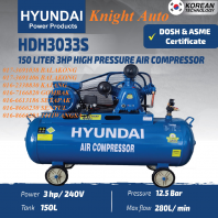 HYUNDAI HDH3033S Air Compressor 3hp 240V 12.5Bar 150L with DOSH & ASME Certificate