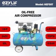 EZYLIF HEF50T Oil-Less Air Compressor 1Hp 240V
