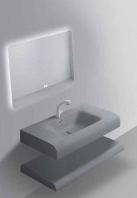 H-BC-22880-GY Basin Cabinet   Seamless One-Piece Resin Bathroom Vanity with LED Backlit Mirror