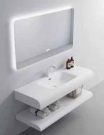 H-BC-22810-W Seamless One-Piece Resin Bathroom Vanity Set with LED Backlit Mirror   Modern 1000mm Vanity Cabinet