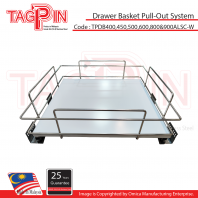 TPDB800AlSC-W Pull Out Kitchen Organizer Basket   Built-In Cabinet Drawer System 800mm Carcase, Grade 304 Stainless Steel with Aluminium APC Bottom, Soft Close, Heavy Duty 30kg (Made in Malaysia)