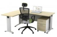 L shape executive table with J metal leg and metal modesty panel White and Boras ash L shape executive table with J metal leg and metal modesty panel White and Boras ash