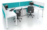 2 cluster executive office workstation in L shape with hanging panel and U metal leg