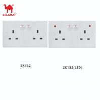 SELAMAT 2K132 13A 2 Gang Switch Socket With Neon