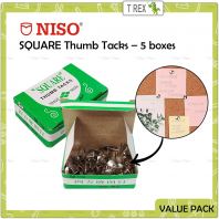 Niso Square 5 in 1 Value Pack Thumb Tacks   Steel Push Pins 50pcs  Office School Notice Board Pin