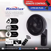 Homelux 12'' Wall Gale Fan / Living Fan / Wall Fan With Remote Control | HWF-612PW Kipas Angin �L�ȼ���