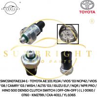 SWCSNDTAE134-1 - TOYOTA AE 101 R134 / VIOS '03 NCP42 / VIOS '08 / CAMRY '03 / WISH / ALTIS '03 / ISUZU ELF / NQR / NPR PRO / HINO 500 DENSO CLUTCH SWITCH ( OFF-ON-OFF ) ( L ) 0060 / 0760 - KM2799 / CXA-4011 / YL-1065