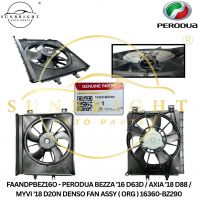 FAANDPBEZ16O - PERODUA BEZZA '16 D63D / AXIA '18 D88 / MYVI '18 D20N DENSO FAN ASSY ( ORG ) 16360-BZ290