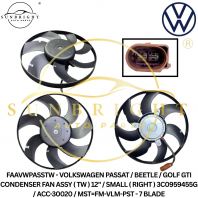 FAAVWPASSTW - VOLKSWAGEN PASSAT / BEETLE / GOLF GTI CONDENSER FAN ASSY ( TW ) 12'' / SMALL ( RIGHT ) 3C0959455G / ACC-30020 / MST=FM-VLM-PST - 7 BLADE