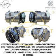 CPSESDPWNM8903 - PROTON WIRA / ISWARA SANDEN 8903 7H13 / INOKOM LORRY MAS AU26 / DAIHATSU DELTA / GRAND MAX LORRY 1MT / 3MT ( 5125 / 6321 ) 5S/5H SANDEN COMPRESSOR ( NEW ) 5 PISTON - PI-1217 / MAX-795563 / CS-0457026