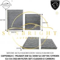 CAFP20813-C - PEUGEOT 208 '13 / 2008 '13 / 207 '09 / CITROEN C3 / C4 / DS3 AIR FILTER ( SET ) CU21000-2 ( CARBON )