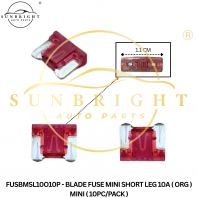 FUSBMSL10O10P - BLADE FUSE MINI SHORT LEG 10A ( ORG ) MINI ( 10PC/PACK )