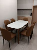 Ceramic Dining Table Set 6 Chairs | Japandi Modern Dining Table | Solid Wood Legs & PU Dining Chairs | Meja Makan Berkualiti Malaysia
