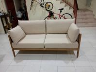 Modern Wooden Sofa Set (Muji Japanese Style)   Solid Wood Frame Fabric Sofa  Minimalist Living Room Sofa for Condo, Landed House, Airbnb & Homestay  Scandinavian & Japandi Concept Sofa  Sofa Kayu Konsep Jepun Malaysia (KL, Selangor, Penang & Nationwide)