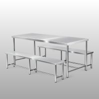 7.5FT 304 Stainless Steel Canteen Table Set with Bench   Heavy Duty Cafeteria / Hostel Dining Table