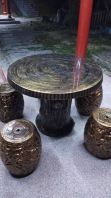 Premium Handmade Concrete Stone Table Set with Decorative Stools and Wood Finish Design | Set Meja Batu Konkrit Premium | Kerusi Taman Handmade Rekaan Kayu Antik | Deliver Penang, Bertam, Kulim, Lunas, Puchong, Kl