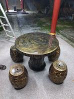 Premium Handmade Concrete Stone Table Set with Decorative Stools and Wood Finish Design | Set Meja Batu Konkrit Premium | Kerusi Taman Handmade Rekaan Kayu Antik | Deliver Penang, Bertam, Kulim, Lunas, Puchong, Kl