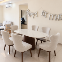 Premium Marble Dining Table Set | Solid Wood Dining Table With Fabric Cushion Chairs | Set Meja Makan Marble Premium | Kerusi Kayu Solid Dengan Kusyen Kain Berkualiti | Deliver Tasek Gelugor, Bertam, Penaga, Georgetown, Tanjong Tokong
