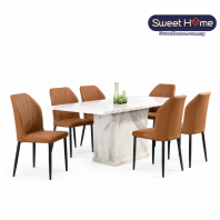 ALTHAIR Marble Dining Table Set with Dining Chairs ( 5.25 ft ) | Dining Furniture Shop