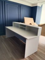 White Reception Counter Malaysia | Clinic Reception Desk & Front Office Counter - Kaunter Reception Putih | Meja Kaunter Klinik & Pejabat Moden | Deliver Penang Island, Batu Kawan, Bertam, Sungai Petani. Lunas, KL, Puchong