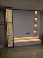 Modern Wall Mount TV Cabinet with LED Display Shelf | Floating TV Console | Custom Built-In TV Cabinet Penang & Kedah