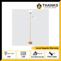 MODERN LED CORNER STANDING FLOOR LAMP WHITE+WOOD