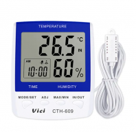 Vici CTH-609 Indoor/Outdoor Digital Thermo Hygro Meter, Long distance outdoor temperature testing, Clock/Date function, Max/Min temperature humidity memory functions.