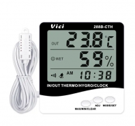 Vici 288B-CTH Room/Outer Digital Thermo Hygro Meter, Long distance temperature tests, Clock/Date functions, Max/Min memory function.
