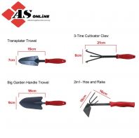 IRON BULL 12" Transplanter Trowel / 12" Big Garden Handle Trowel / 12" 3-Tine Cultivator Claw / 12" 2in1- Hoe and Rake