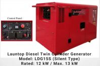 LDG15S Launtop Diesel Twin Cylinder Generator Rated 12kW Max. 13kW Single Phase Silent Type