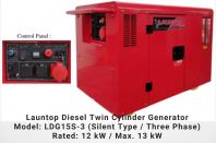 LDG15S-3 Launtop Diesel Twin Cylinder Generator Rated 12kW Max. 13kW Three Phase Silent Type