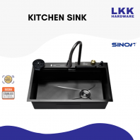 SUM-8050-GM SINOR SMART UNDERMOUNT KITCHEN SINK WITH FAUCET NANO COATING GUN METAL HONEYCOMB FINISHING