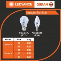 OSRAM BRAND HALOGEN ECO BULB - E27 E14 OSRAM BRAND HALOGEN ECO BULB - E27 E14