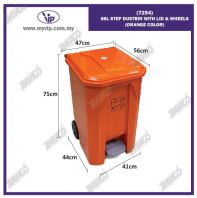 (7254) 88L STEP DUSTBIN WITH LID & WHEELS (ORANGE COLOR)