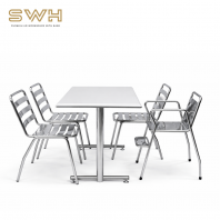 Stainless Steel Cafe Dining Set   Rectangle Table with 4 Metal Chairs