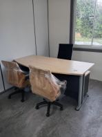 Executive Manager Room Office Table Set   Modern Curve Front Manager Desk with Executive Chair & Visitor Chairs  Commercial Grade Corporate Office Furniture  Suitable for Manager Room, Director Office & Private Workspace  Office Furniture Supplier Malaysia (Penang, KL, Selangor & Nationwide)
