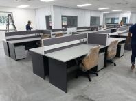 Modern Office Workstation Table with Partition   Commercial Open Office Desk System with Integrated Power Panel  Modular Working Space Furniture with Office Chairs  Suitable for Corporate Office, Factory Admin & Commercial Workspace  Office Table Supplier Malaysia (Penang, KL, Selangor & Nationwide)