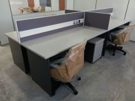 Modern Office Workstation Table with Partition   Commercial Open Office Desk System with Integrated Power Panel  Modular Working Space Furniture with Office Chairs  Suitable for Corporate Office, Factory Admin & Commercial Workspace  Office Table Supplier Malaysia (Penang, KL, Selangor & Nationwide)