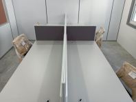 Modern Office Workstation Table with Partition   Commercial Open Office Desk System with Integrated Power Panel  Modular Working Space Furniture with Office Chairs  Suitable for Corporate Office, Factory Admin & Commercial Workspace  Office Table Supplier Malaysia (Penang, KL, Selangor & Nationwide)