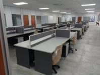 Modern Office Workstation Table with Partition   Commercial Open Office Desk System with Integrated Power Panel  Modular Working Space Furniture with Office Chairs  Suitable for Corporate Office, Factory Admin & Commercial Workspace  Office Table Supplier Malaysia (Penang, KL, Selangor & Nationwide)