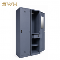 1 Compartment Steel Locker With Steel Swinging Door C/W Electric Numbering Lock, 1 Cloth Hanging Bar, 1 Mirror, 1 Center Drawer With Camlock & 1 Fixed Shelf At Bottom. ( Custom Series )