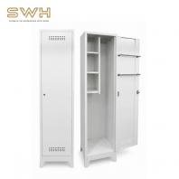 1 Compartment Steel Locker With Steel Swinging Door, 2 Side Hanger At Door, 3 Small Compartment At Left, 1 Cloth Hanging Bar At Right & Leg Stand. ( Custom Series )