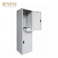 2 Compartment Steel Locker With Handle Camlock C/W 1 Cloth Hanging Bar & 1 Drawer With Camlock At Each Compartment. ( Custom Locker )