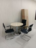 Modern Round Meeting Table Set with 3 Visitor Chairs | Office Discussion Table Malaysia | 2. Office Discussion Table and Chair Set | Round Meeting Table for Reception & Waiting Area | Penang, Kedah,Bertam, Perda, Georgetown, Jelutong, Andaman,Kulim Hi Tech, Lunas