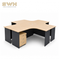 4 Seater L-Shape Office Workstation Table (ECO Series - Maple) | Office Furniture