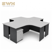4 Seater L-Shape Office Workstation Table (ECO Series - Grey) | Office Furniture